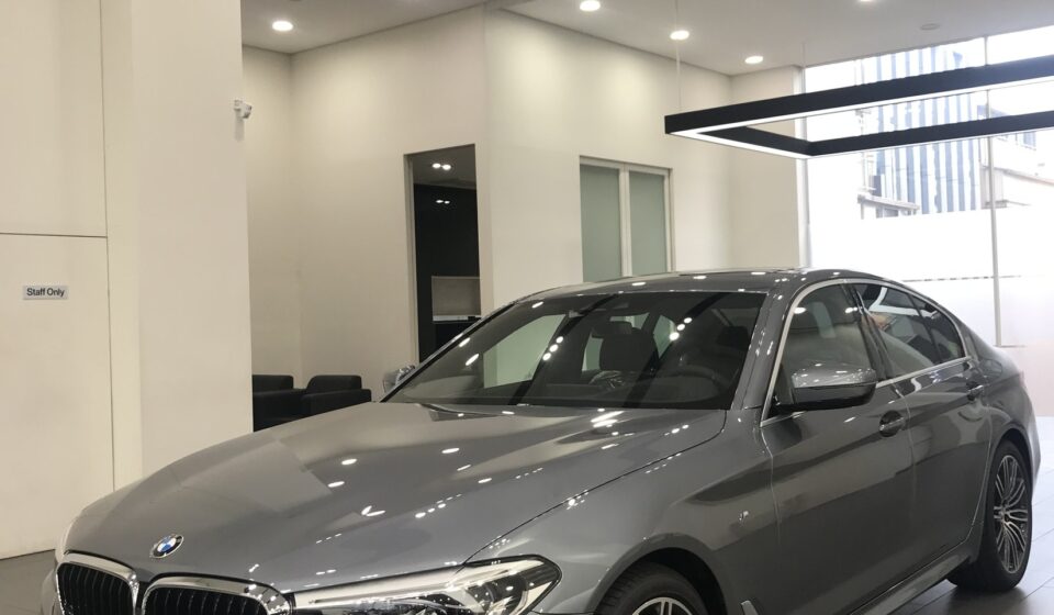 Gray BMW 530i M Sport Plus at the showroom in 2019